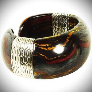 JOHN HARDY Chain Collection Sterling Silver Tiger Iron Cuff Bracelet